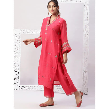 Spring Soul Chanderi Embroidered Kurta and Pant with Organza Dupatta (Set of 3)