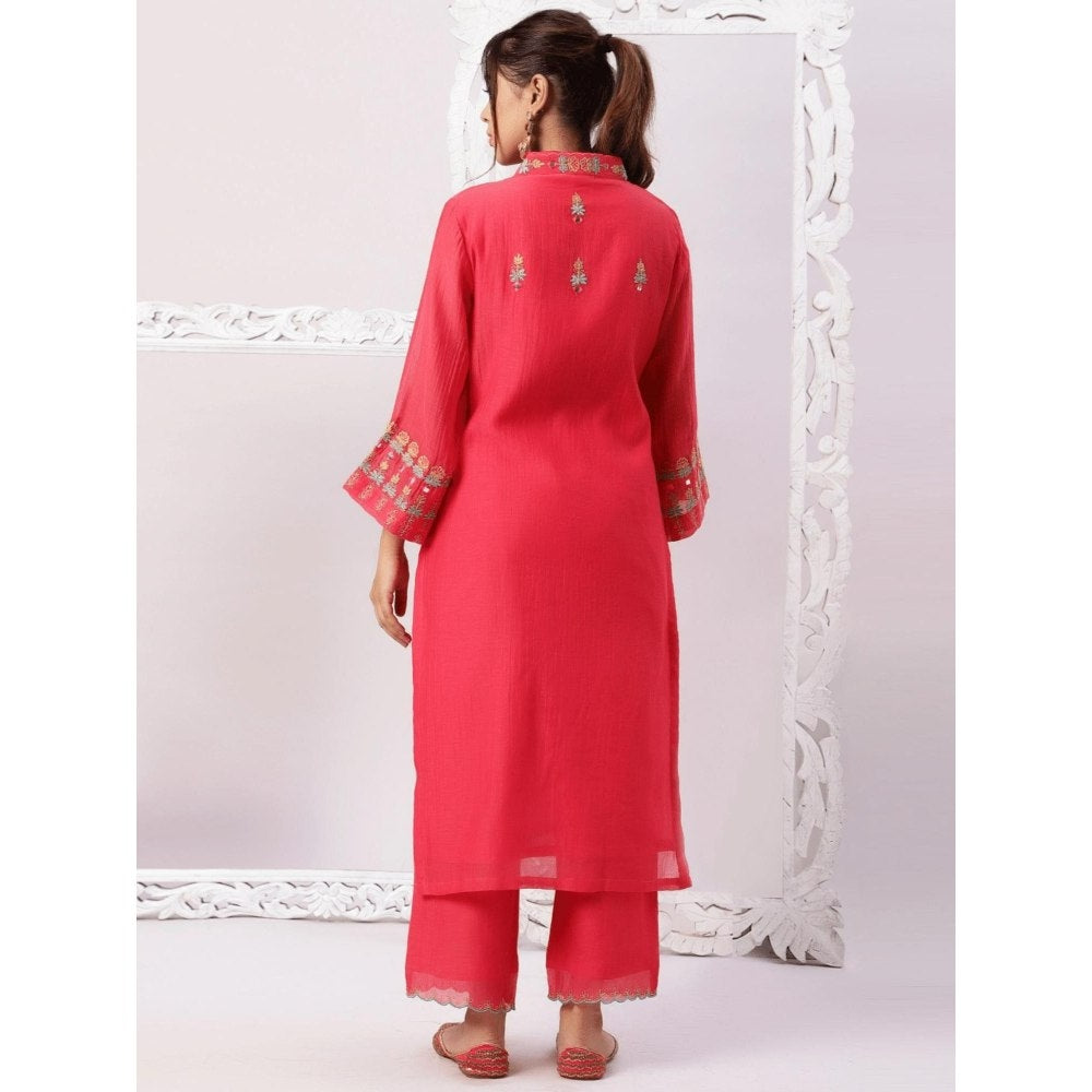 Spring Soul Chanderi Embroidered Kurta and Pant with Organza Dupatta (Set of 3)