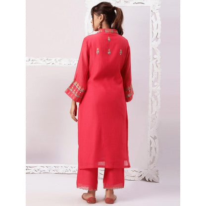 Spring Soul Chanderi Embroidered Kurta and Pant with Organza Dupatta (Set of 3)