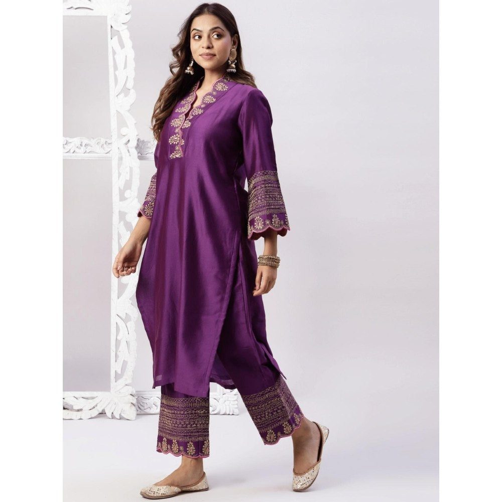 Spring Soul Chanderi Embroidered Kurta and Pant with Organza Dupatta (Set of 3)