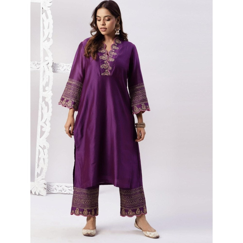 Spring Soul Chanderi Embroidered Kurta and Pant with Organza Dupatta (Set of 3)