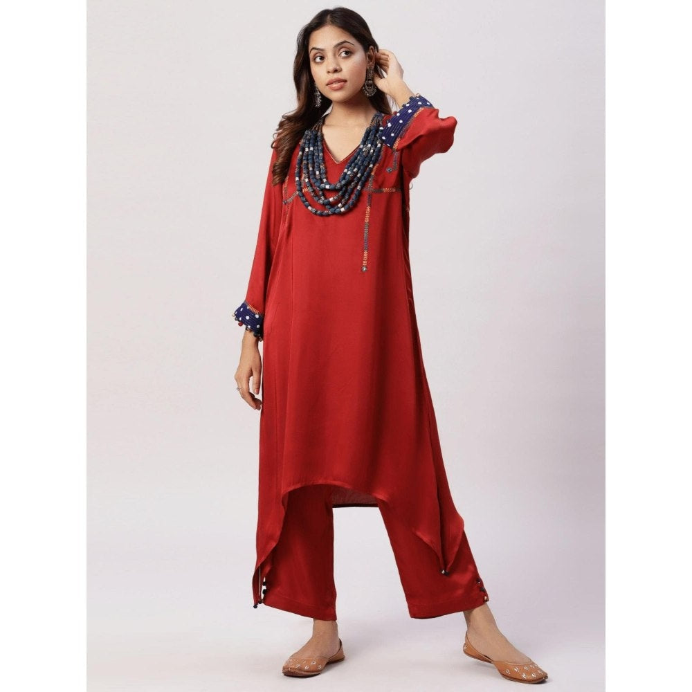 Spring Soul Plain Embroidered Modal Silk Kurta with Pant (Set of 2)