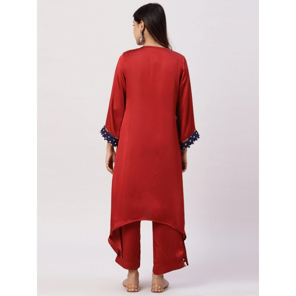 Spring Soul Plain Embroidered Modal Silk Kurta with Pant (Set of 2)