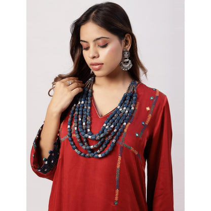 Spring Soul Plain Embroidered Modal Silk Kurta with Pant (Set of 2)