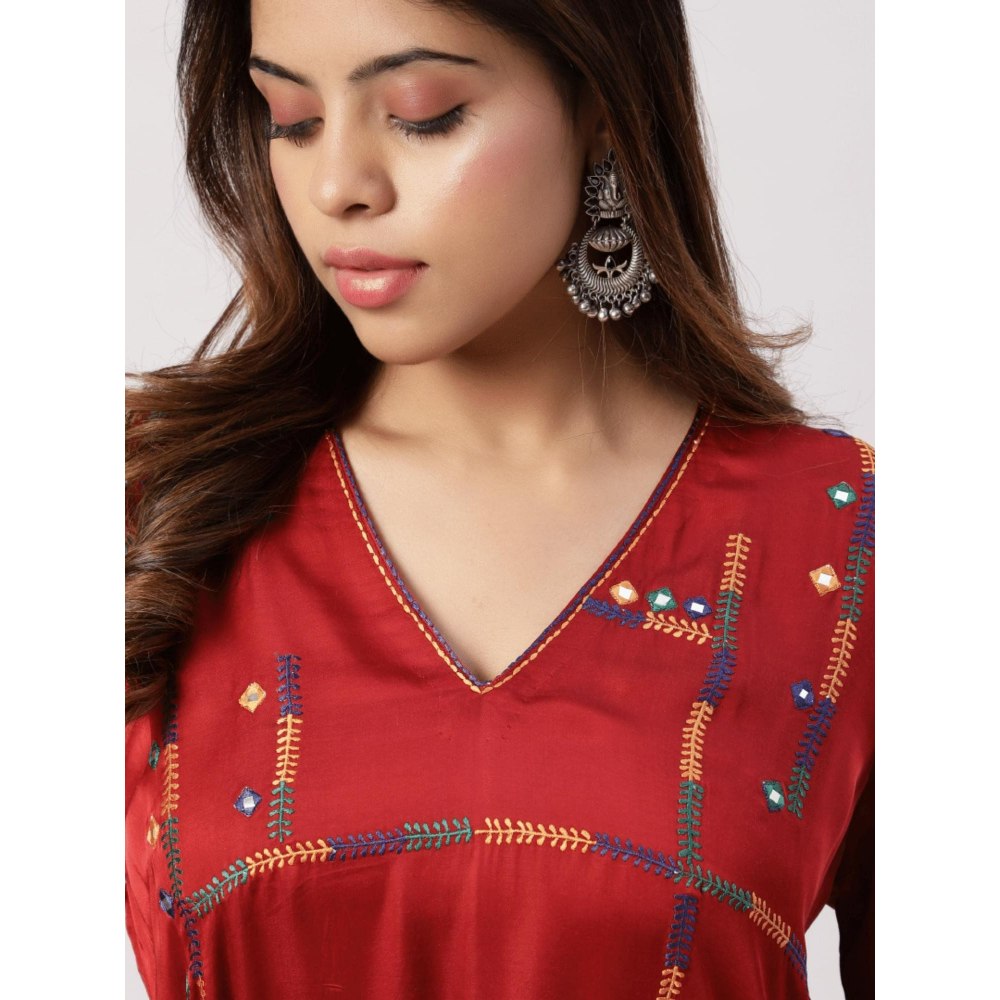 Spring Soul Plain Embroidered Modal Silk Kurta with Pant (Set of 2)