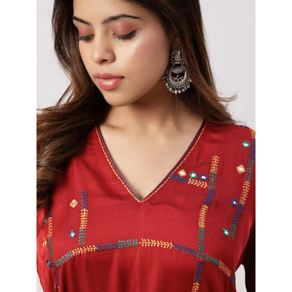Spring Soul Plain Embroidered Modal Silk Kurta with Pant (Set of 2)