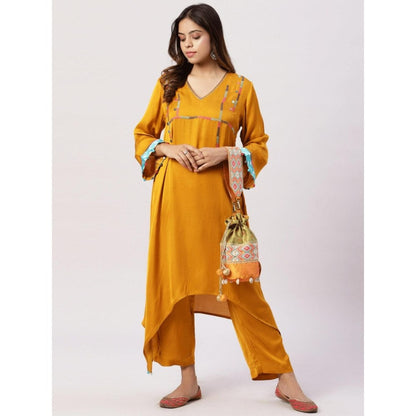 Spring Soul Plain Embroidered Modal Silk Kurta with Pant (Set of 2)