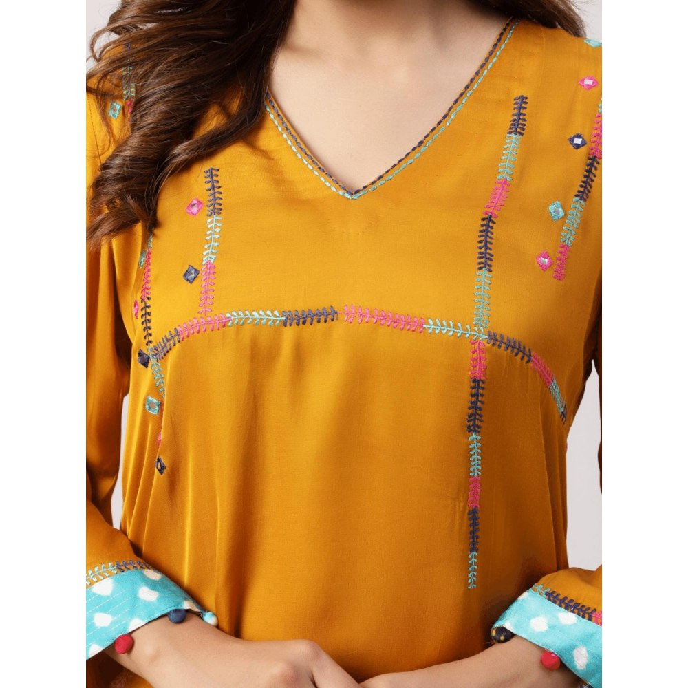 Spring Soul Plain Embroidered Modal Silk Kurta with Pant (Set of 2)