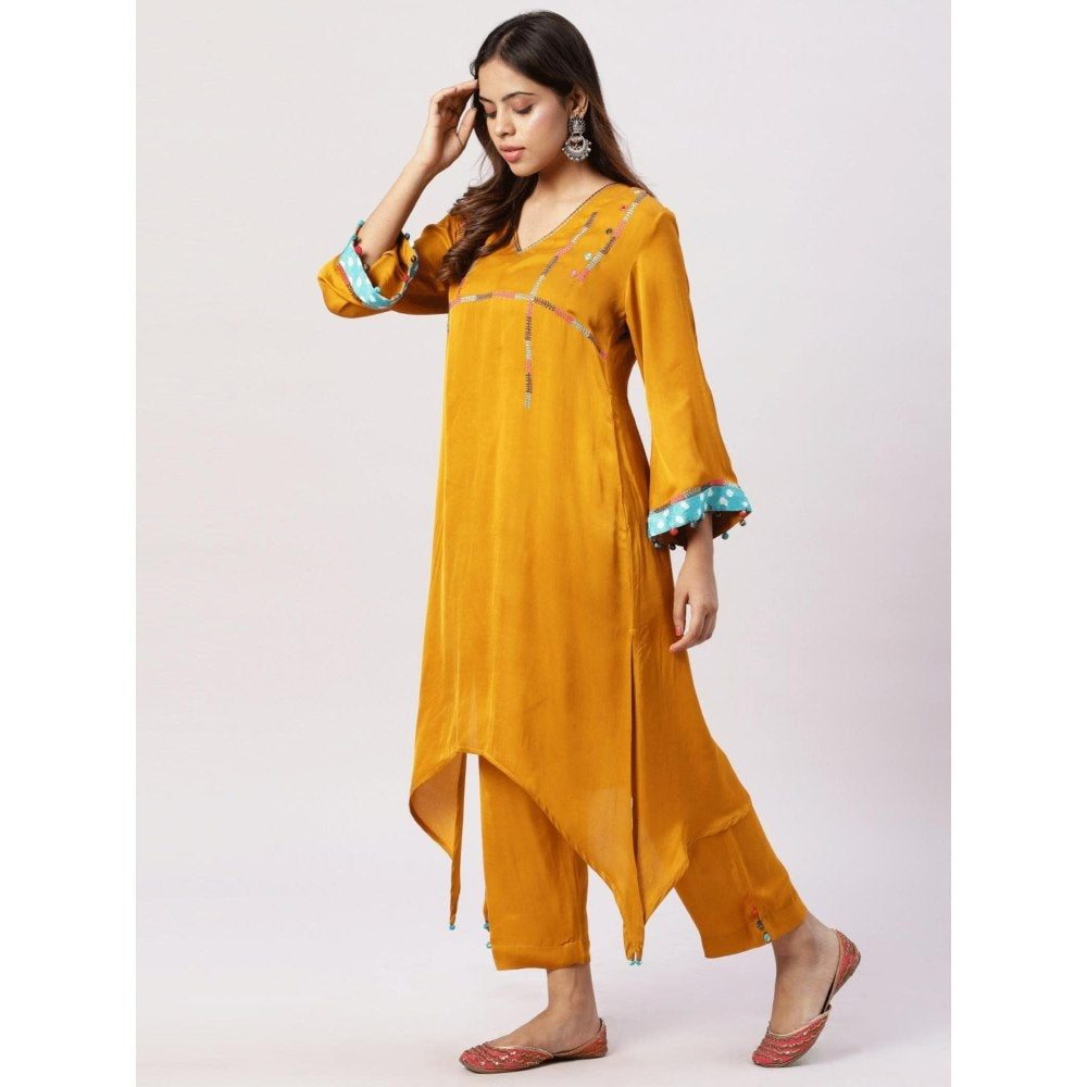 Spring Soul Plain Embroidered Modal Silk Kurta with Pant (Set of 2)