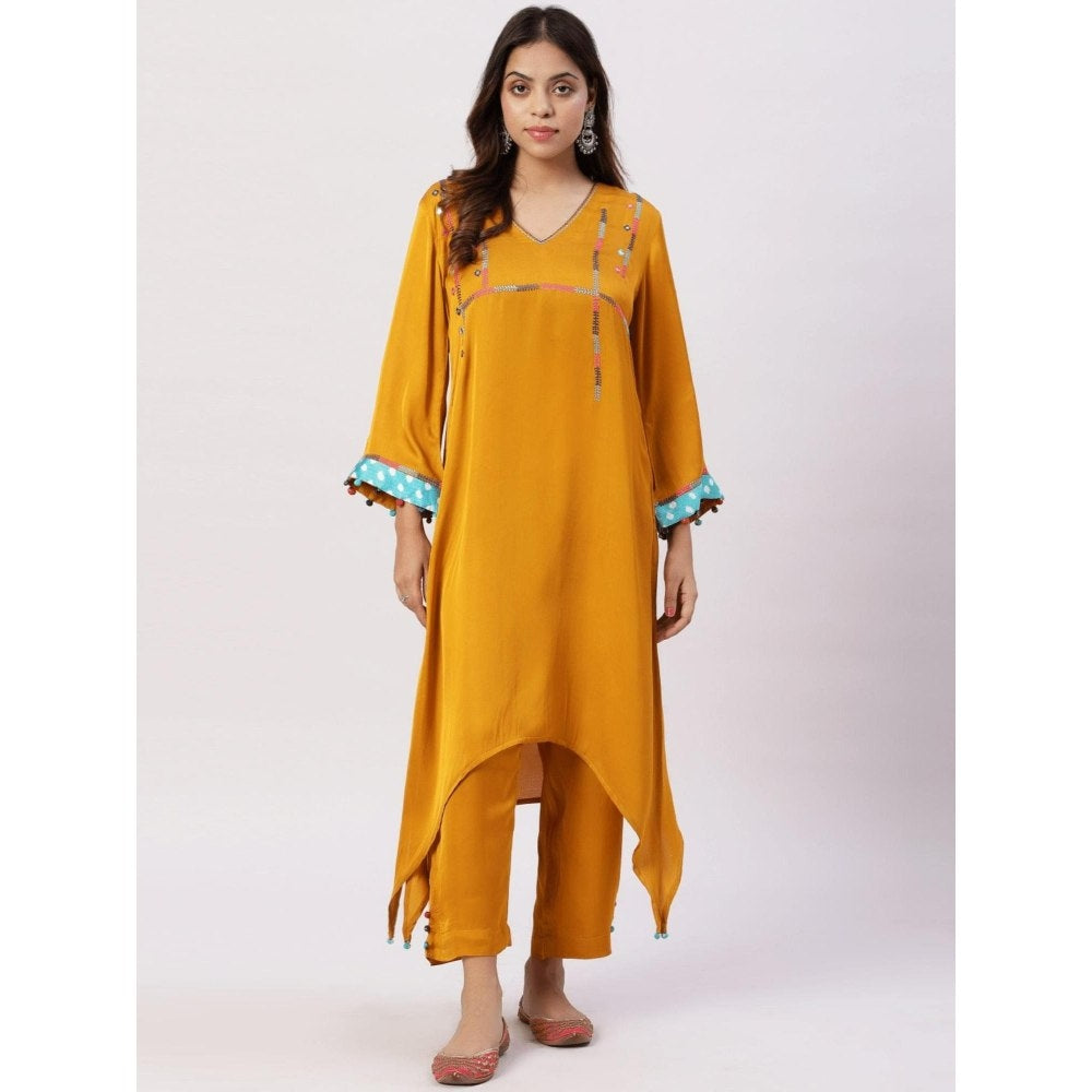 Spring Soul Plain Embroidered Modal Silk Kurta with Pant (Set of 2)