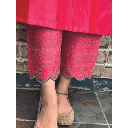 Spring Soul Chanderi Embroidered Kurta with Pant and Organza Dupatta (Set of 3)