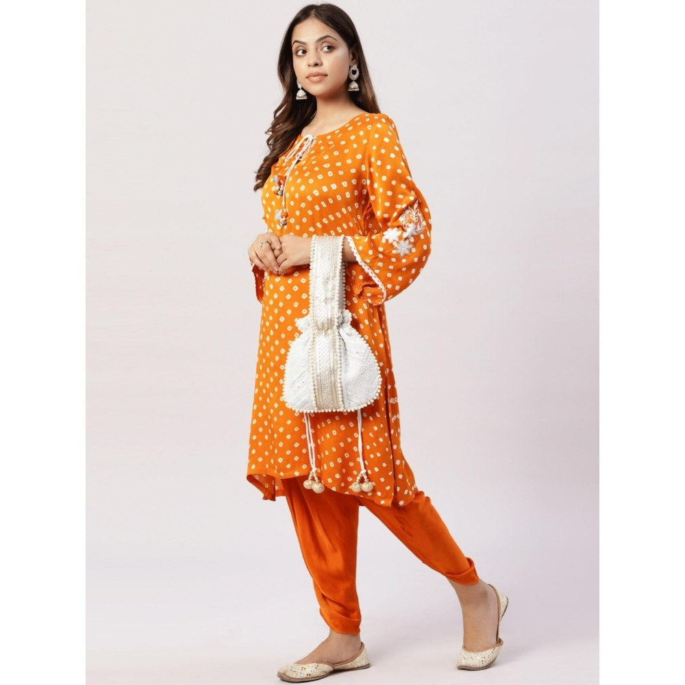 Spring Soul Modal Silk Bandhani Embroidered Kurta with Dhoti (Set of 2)
