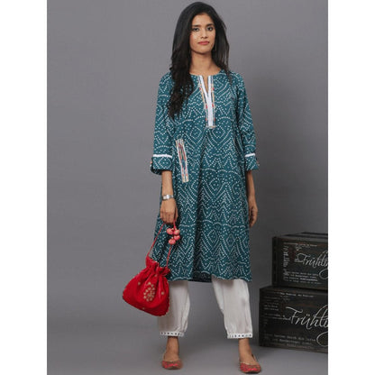 Spring Soul Green Bandhani Kurta with White Harem Pant (Set of 2)