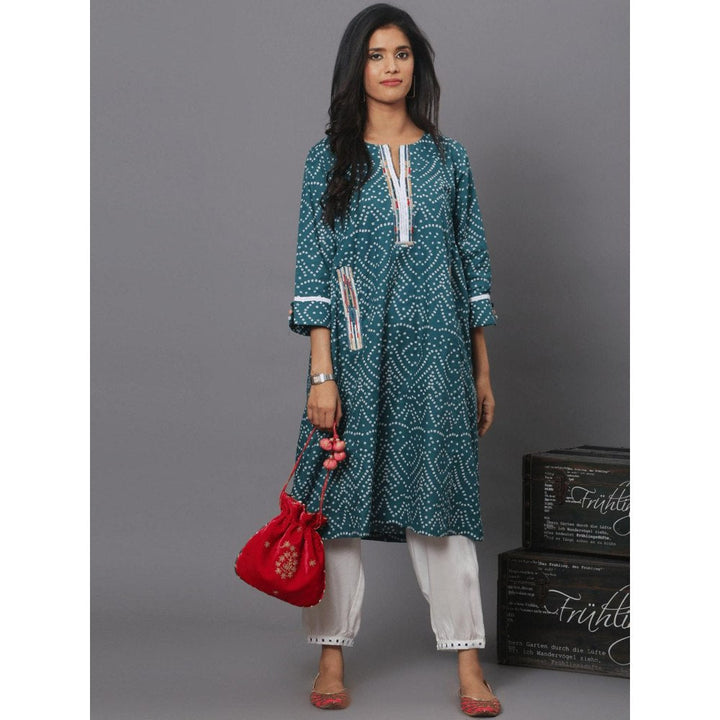 Spring Soul Green Bandhani Kurta with White Harem Pant (Set of 2)