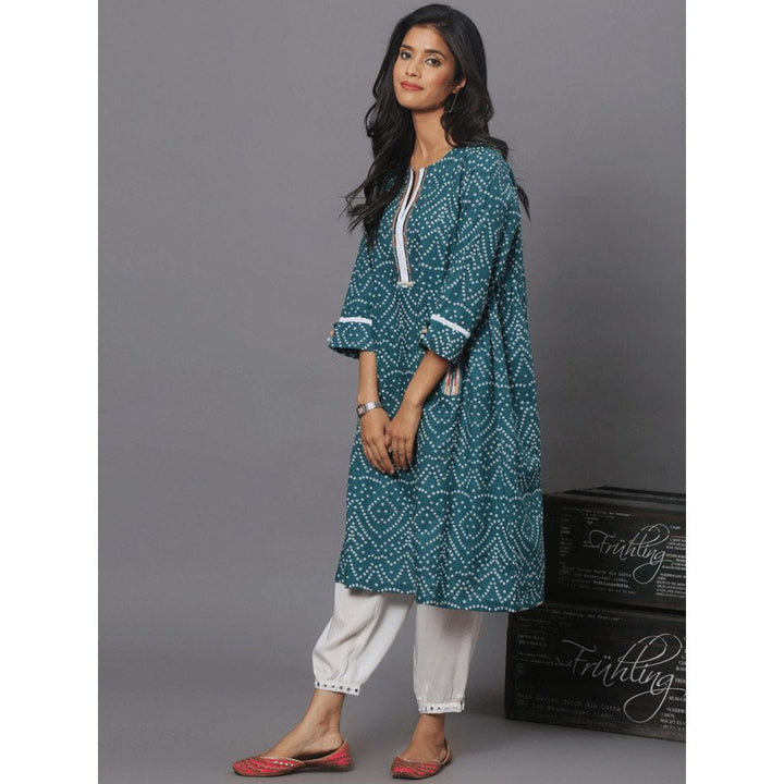 Spring Soul Green Bandhani Kurta with White Harem Pant (Set of 2)