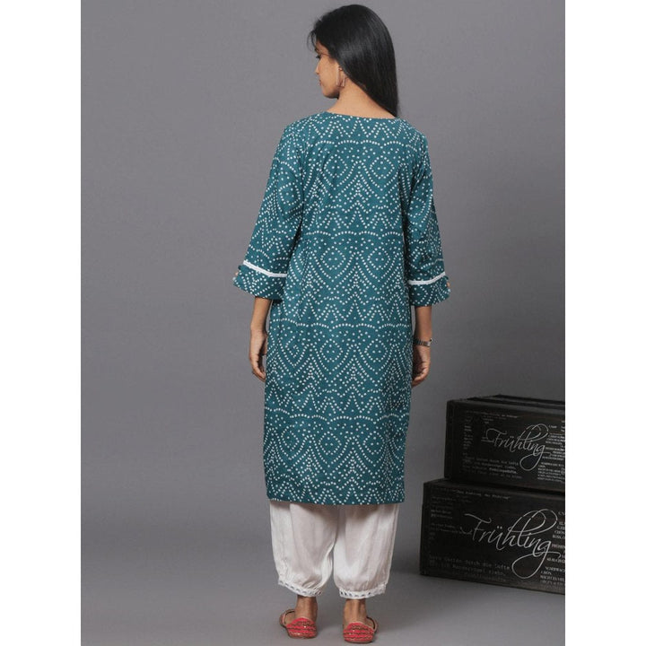 Spring Soul Green Bandhani Kurta with White Harem Pant (Set of 2)