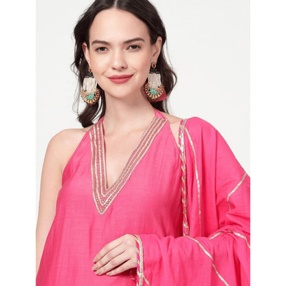Spring Soul Fuchsia Pink Chanderi Silk Sharara with Kurta and Dupatta (Set of 3)