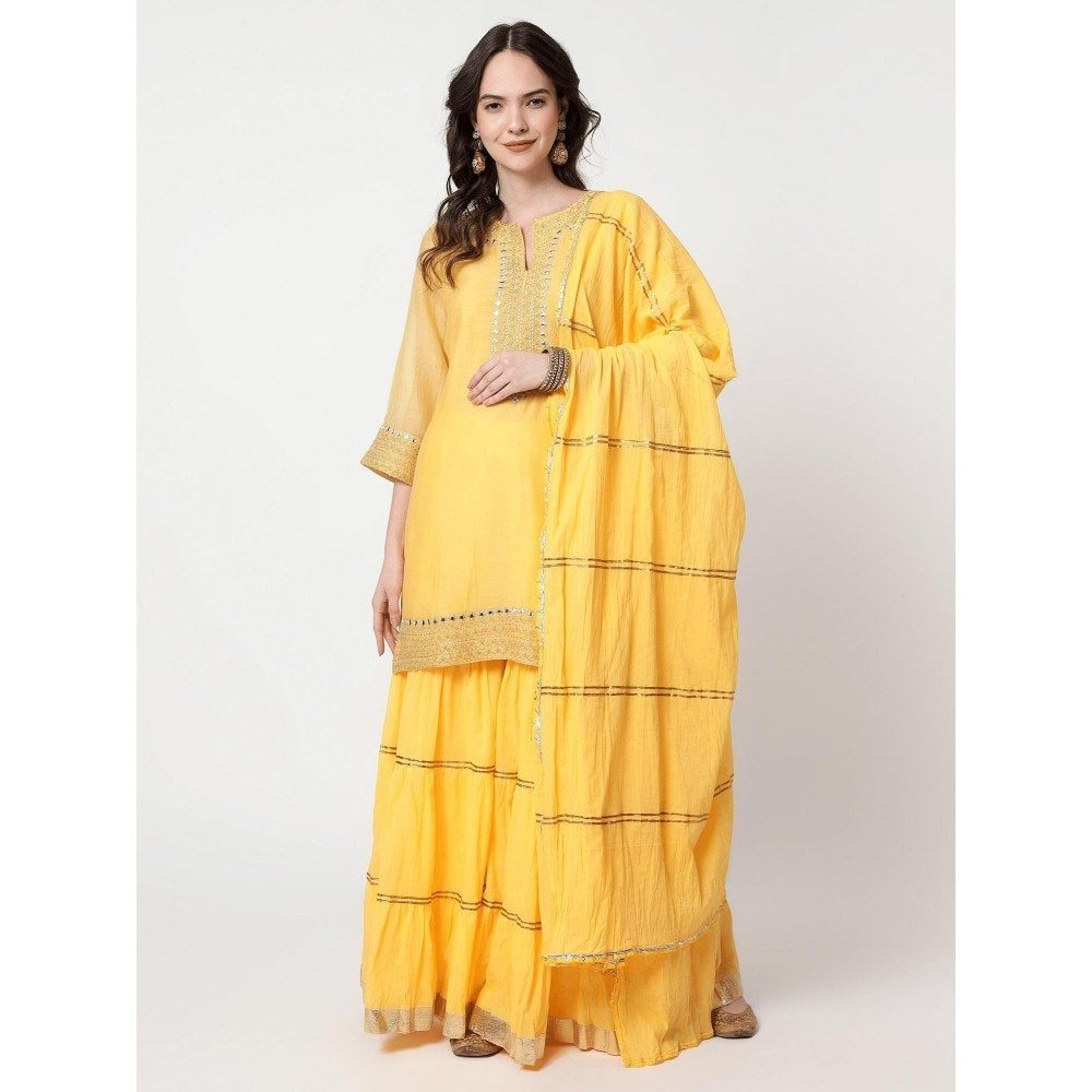 Spring Soul Yellow Chanderi Sharara with Kurta and Dupatta (Set of 3)