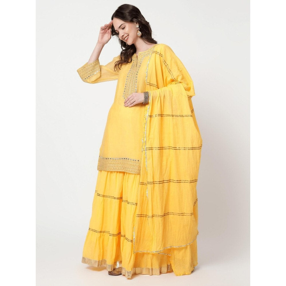Spring Soul Yellow Chanderi Sharara with Kurta and Dupatta (Set of 3)