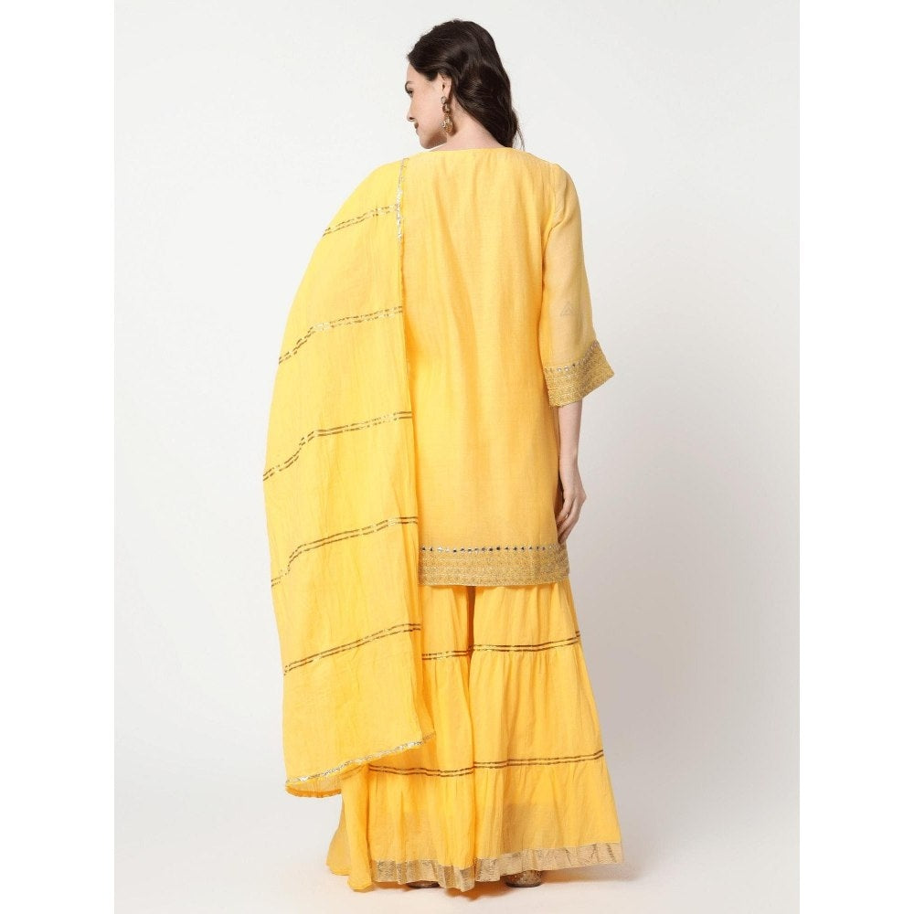 Spring Soul Yellow Chanderi Sharara with Kurta and Dupatta (Set of 3)