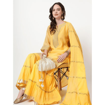 Spring Soul Yellow Chanderi Sharara with Kurta and Dupatta (Set of 3)