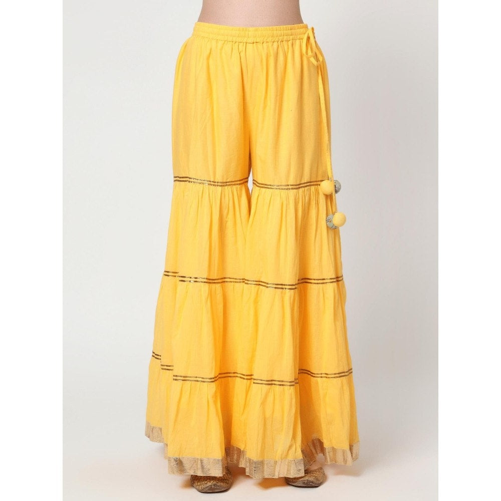 Spring Soul Yellow Chanderi Sharara with Kurta and Dupatta (Set of 3)