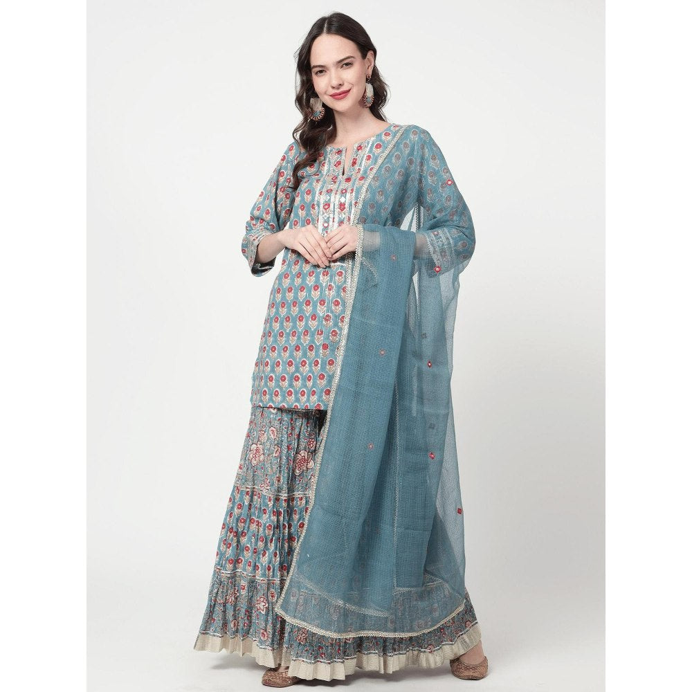 Spring Soul Cotton Printed Short Kurta Sharara with Kurta and Dupatta (Set of 3)