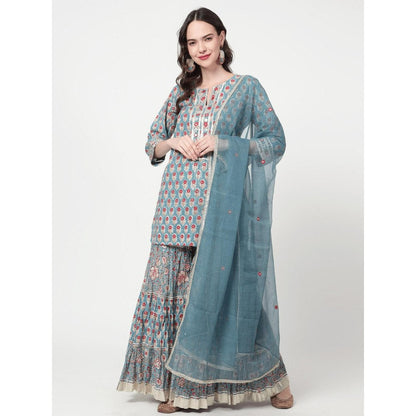 Spring Soul Cotton Printed Short Kurta Sharara with Kurta and Dupatta (Set of 3)