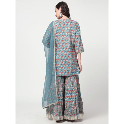 Spring Soul Cotton Printed Short Kurta Sharara with Kurta and Dupatta (Set of 3)