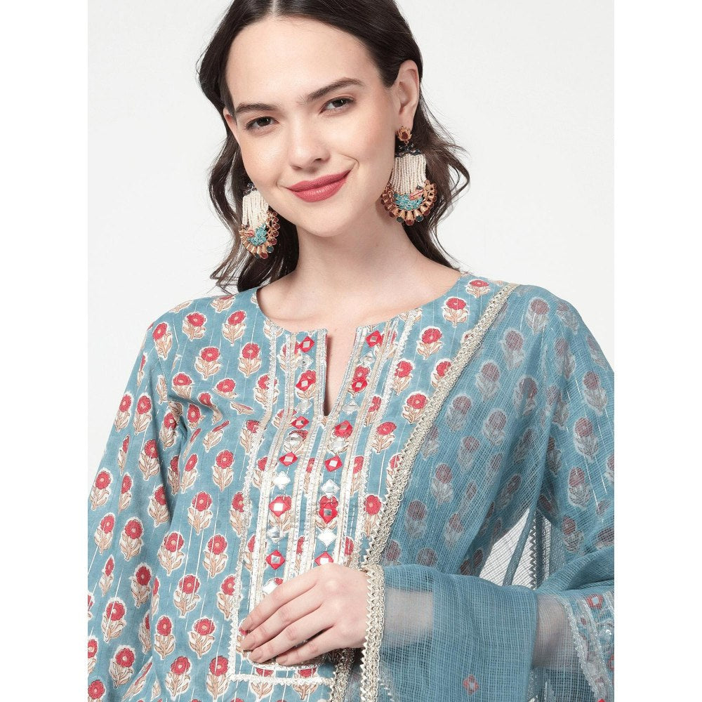 Spring Soul Cotton Printed Short Kurta Sharara with Kurta and Dupatta (Set of 3)