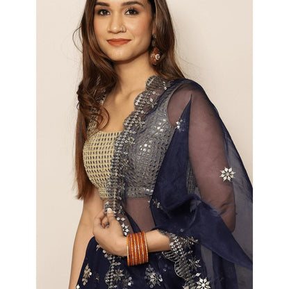 Spring Soul Navy Blue Embroidered Lehenga with Blouse and Dupatta (Set of 3)