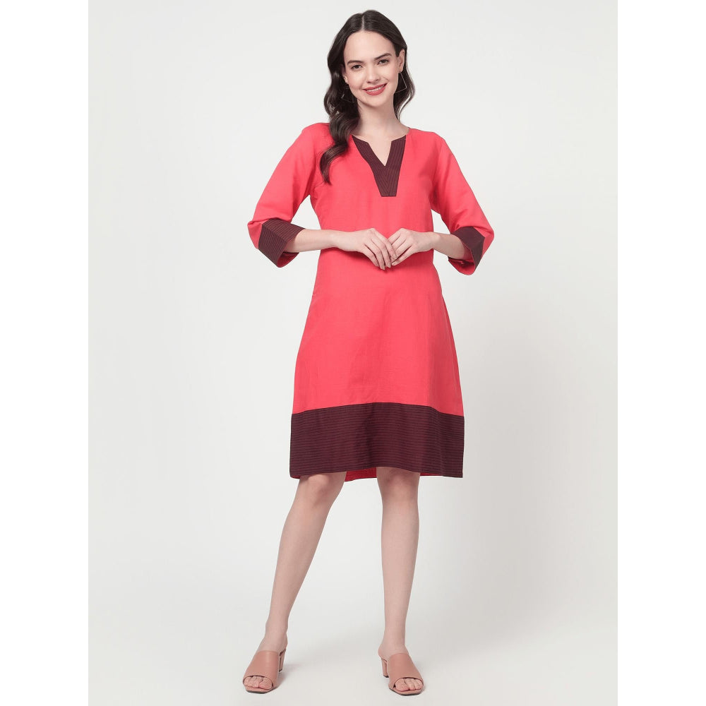 Spring Soul Pink Round Neck Knee-Length Dress