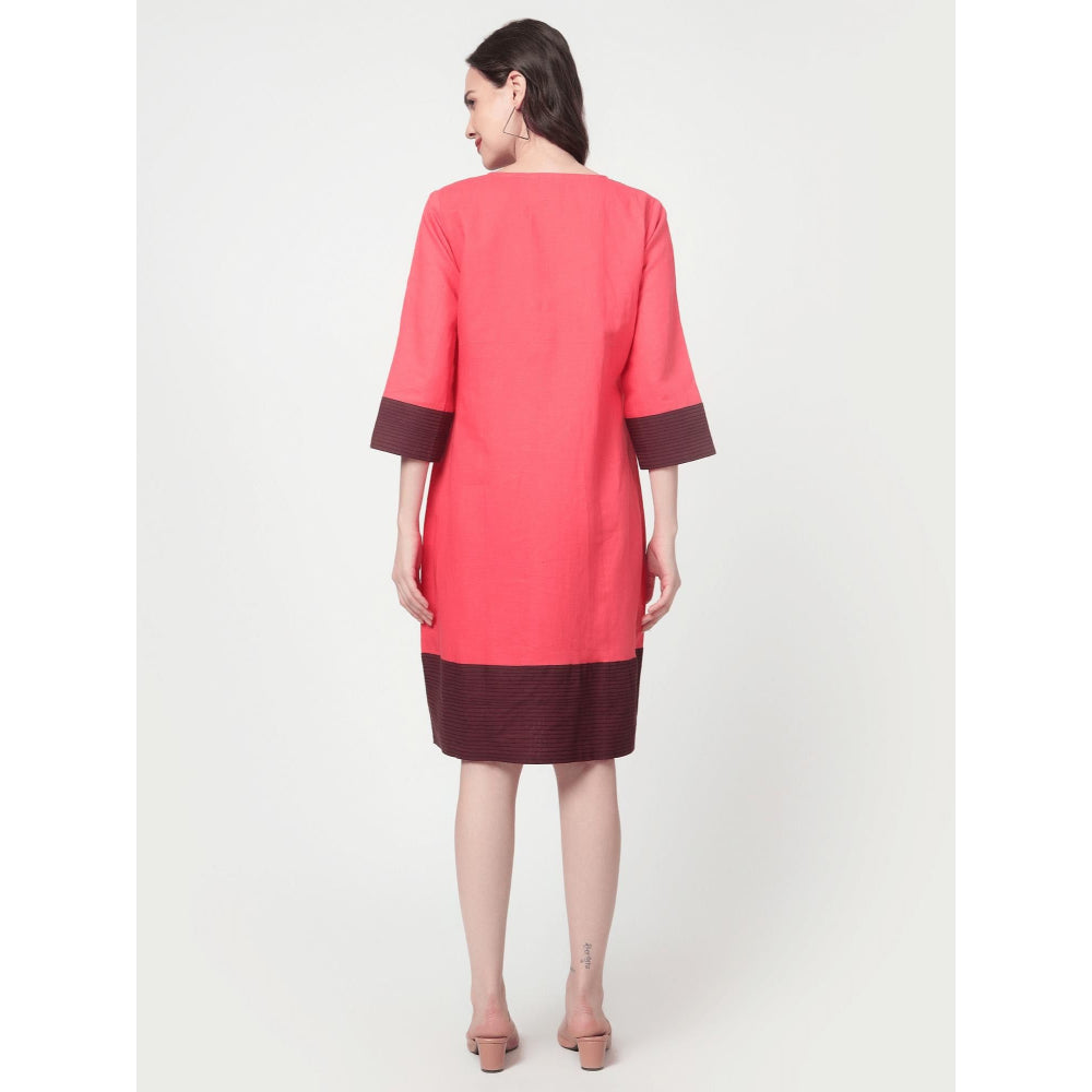 Spring Soul Pink Round Neck Knee-Length Dress