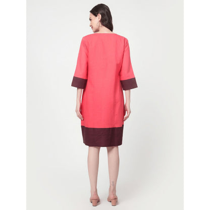Spring Soul Pink Round Neck Knee-Length Dress