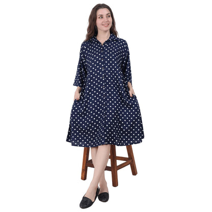 Spring Soul Cotton Viscose Polka Dots Knee Length Dress
