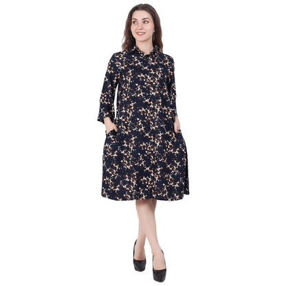 Spring Soul Cotton Viscose Collared Floral Printed Knee-Length Dress