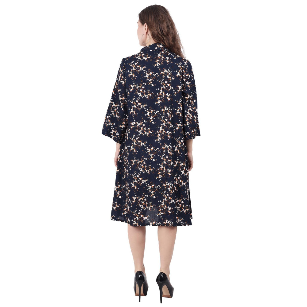 Spring Soul Cotton Viscose Collared Floral Printed Knee-Length Dress