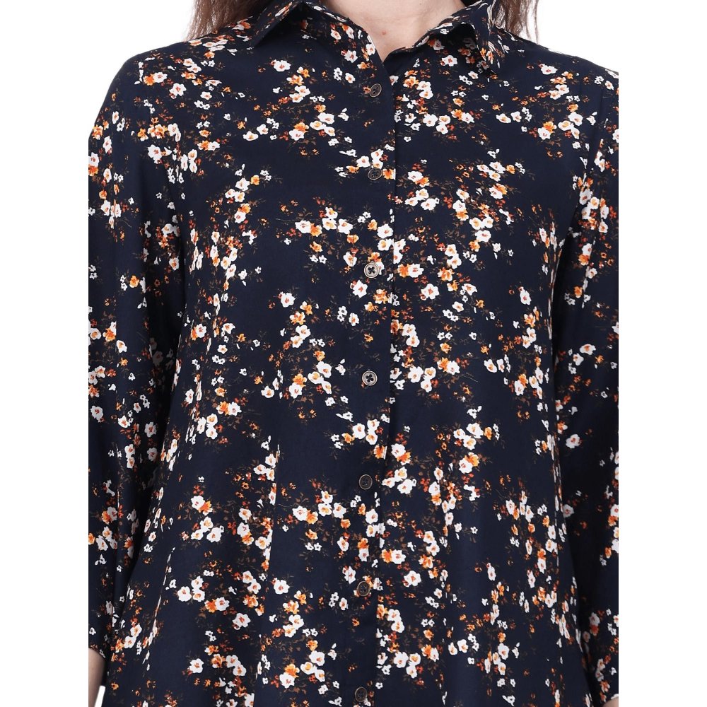 Spring Soul Cotton Viscose Collared Floral Printed Knee-Length Dress