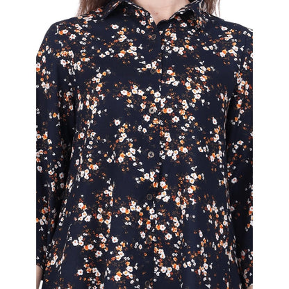Spring Soul Cotton Viscose Collared Floral Printed Knee-Length Dress