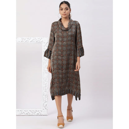 Spring Soul Asymmetric Cowl Neck Dress In Ajrakh Modal Silk Fabric