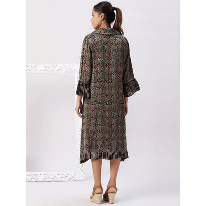 Spring Soul Asymmetric Cowl Neck Dress In Ajrakh Modal Silk Fabric