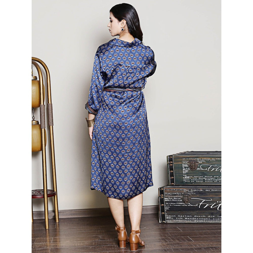 Spring Soul Indigo Modal Silk Shirt Dress with Belt (Set of 2)