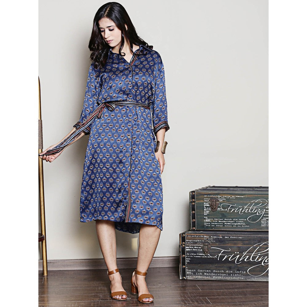 Spring Soul Indigo Modal Silk Shirt Dress with Belt (Set of 2)