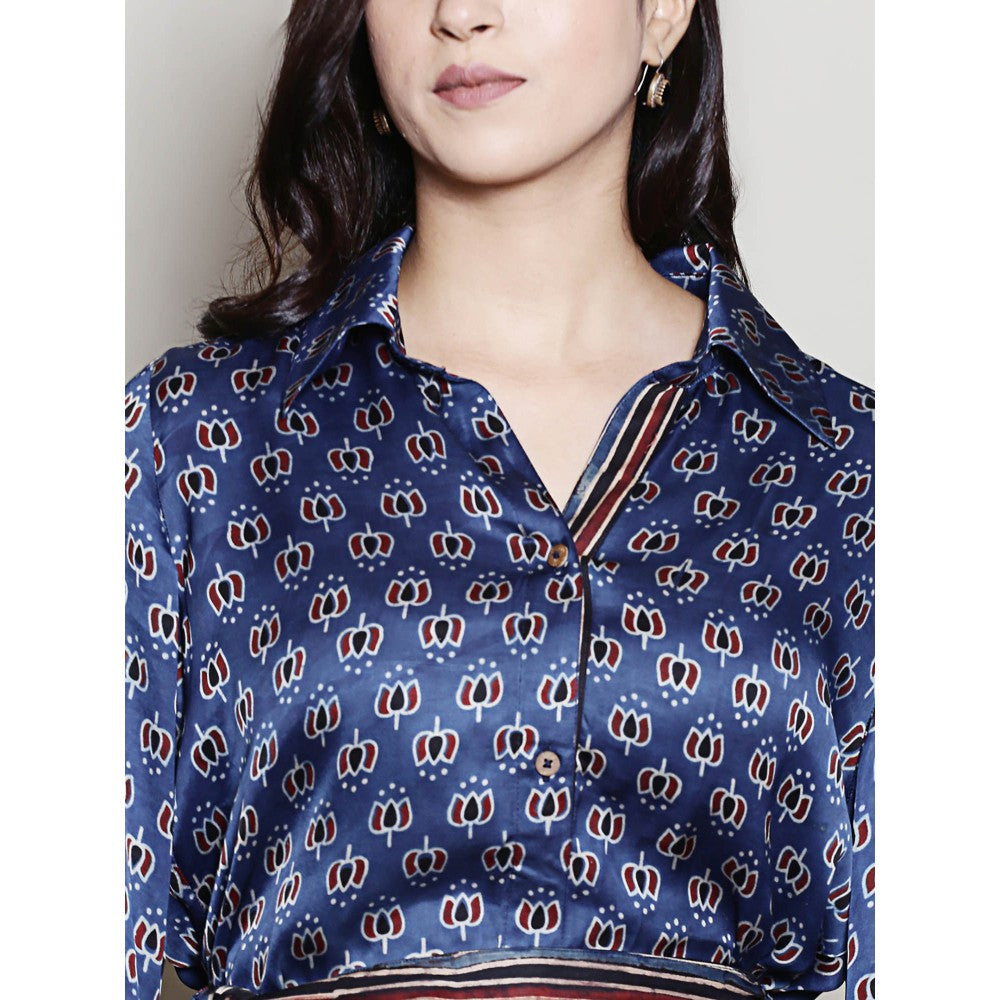 Spring Soul Indigo Modal Silk Shirt Dress with Belt (Set of 2)