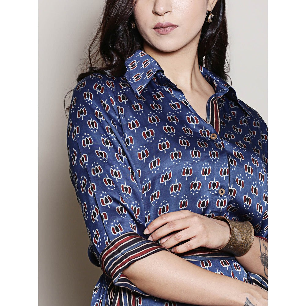 Spring Soul Indigo Modal Silk Shirt Dress with Belt (Set of 2)