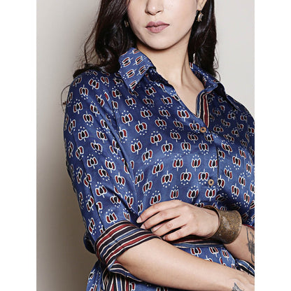 Spring Soul Indigo Modal Silk Shirt Dress with Belt (Set of 2)