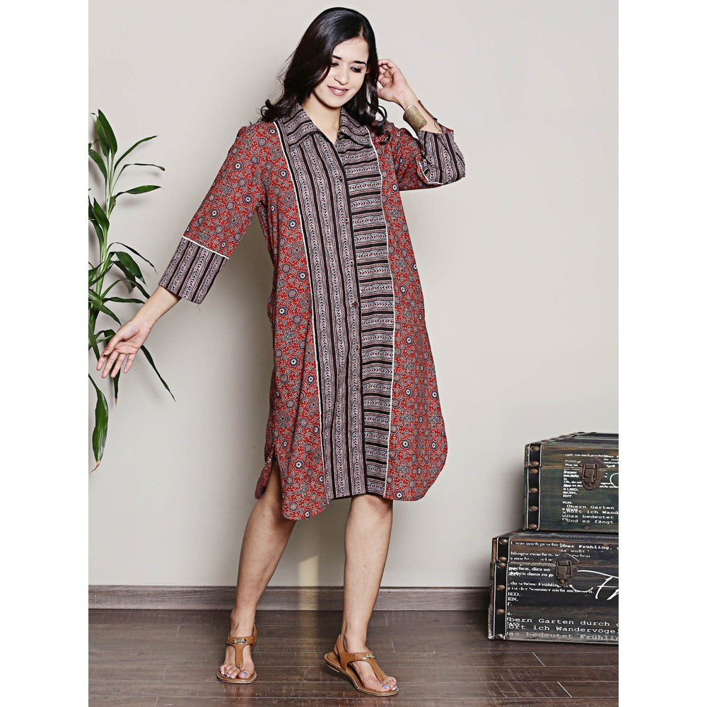 Spring Soul Cotton Maroon Shirt Dress