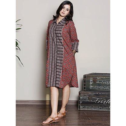 Spring Soul Cotton Maroon Shirt Dress