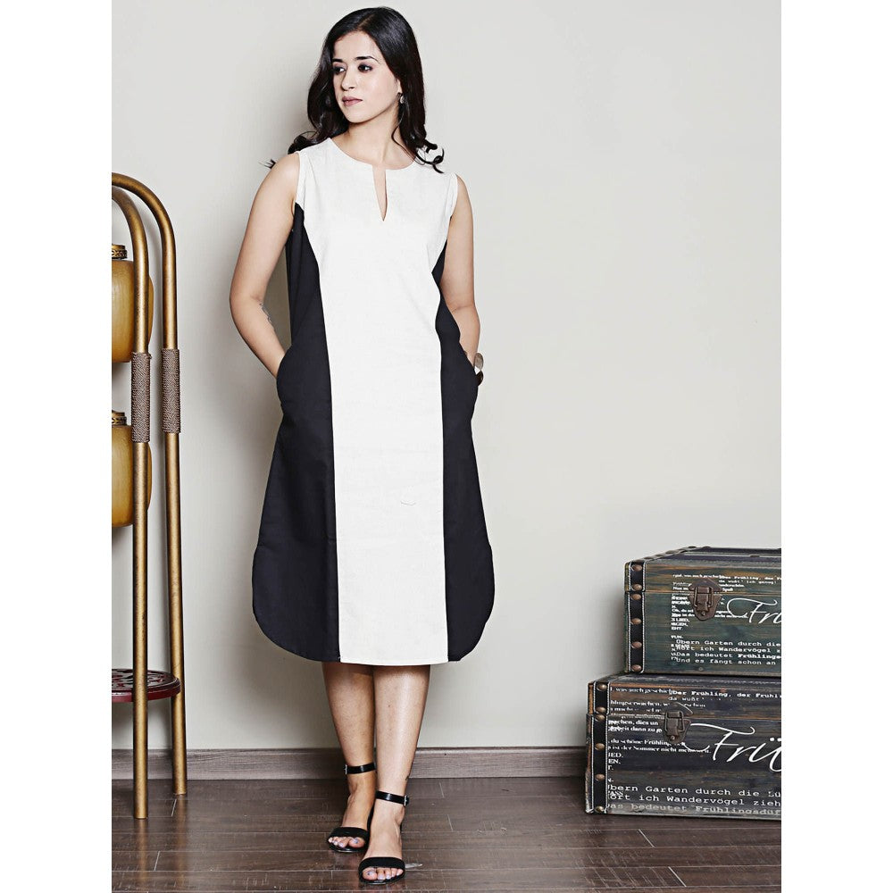 Spring Soul Black and White Colour Block Midi Dress