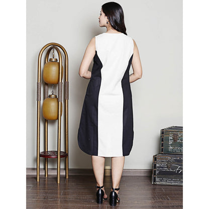 Spring Soul Black and White Colour Block Midi Dress